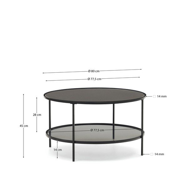 Černý kulatý konferenční stolek se skleněnou deskou ø 80 cm Gilda – Kave Home-image-2