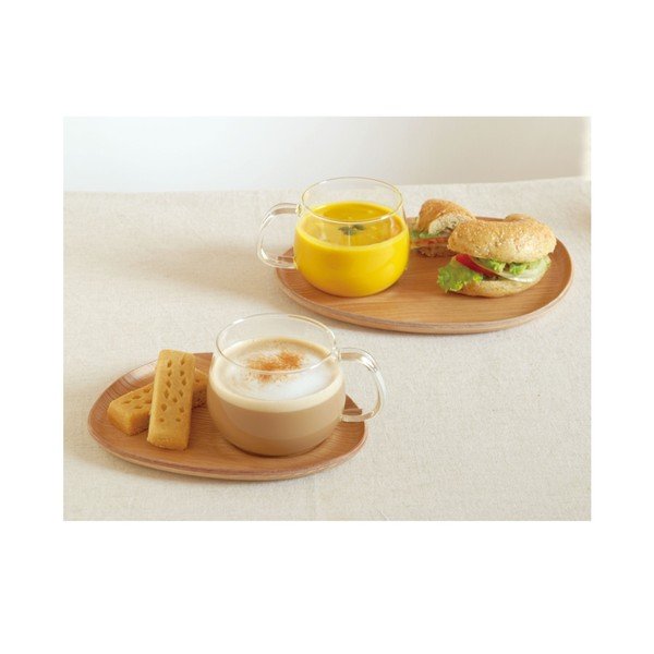 Žlutý hrnek s dřevěným podšálkem Kinto Fika-image-1