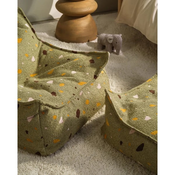 Zelený dětský sedací vak z textilie bouclé/žinylkový Terrazzo Square – Wigiwama-image-3