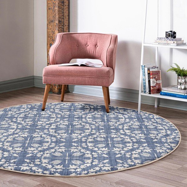 Modrý pratelný kulatý koberec vhodný pro robotické vysavače ø 120 cm Comfort – Mila Home-image-3
