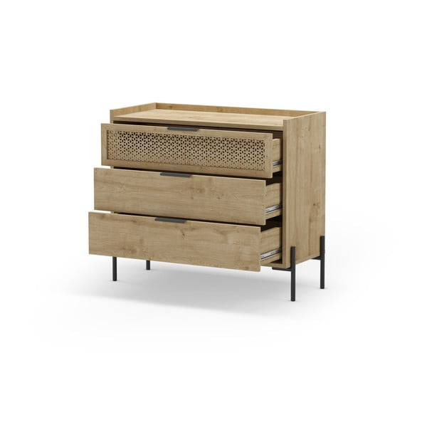 Nízká komoda v dekoru dubu v přírodní barvě 90x80 cm Inca – Marckeric-image-3