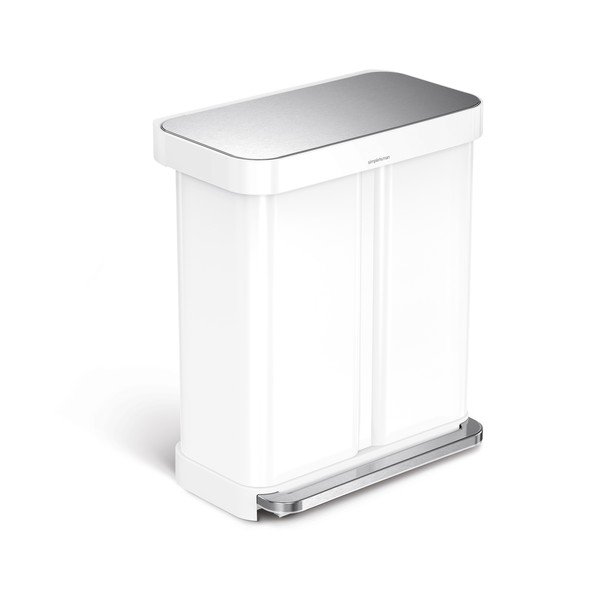 Bílý ocelový odpadkový koš 34+24 l na tříděný odpad/nášlapný Dual – simplehuman