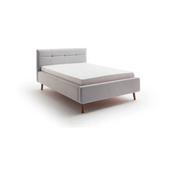 Světle šedá čalouněná dvoulůžková postel s úložným prostorem s roštem 140x200 cm Lotte – Meise Möbel