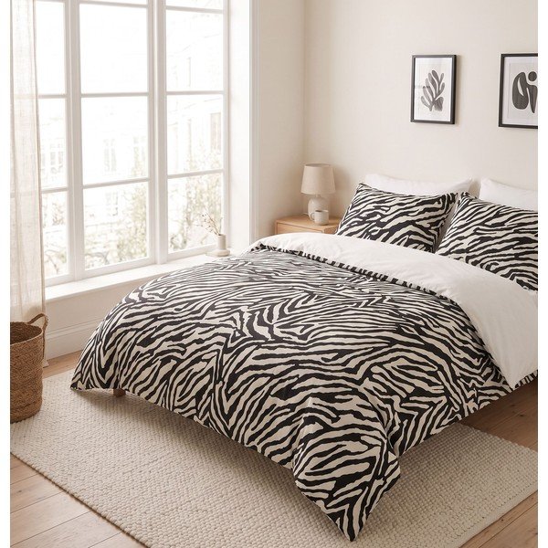 Černé povlečení na dvoulůžko 200x200 cm Zebra – Mijolnir-image-2