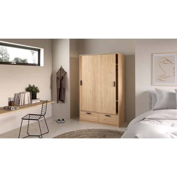 Šatní skříň v dekoru dubu s posuvnými dveřmi v přírodní barvě 121x200 cm Line – Tvilum-image-3