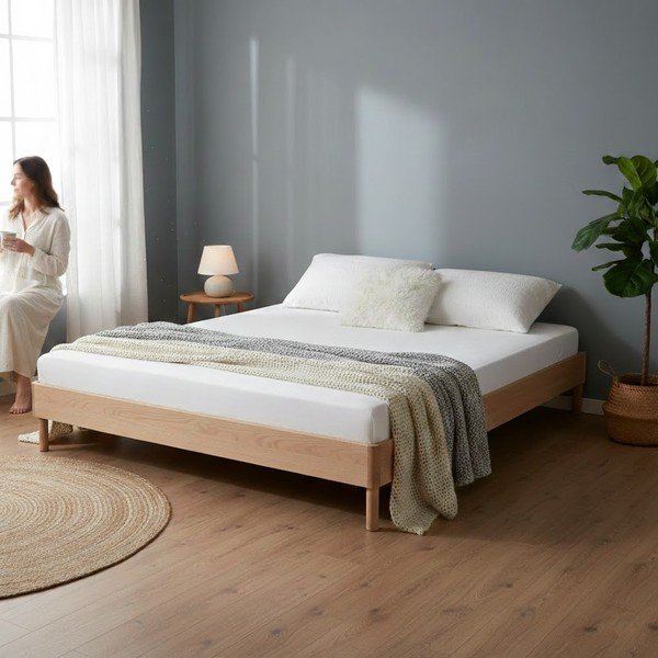 Dvoulůžková postel z dubového dřeva bez čela bez roštu 160x200 cm v přírodní barvě Forrest – Vipack-image-1