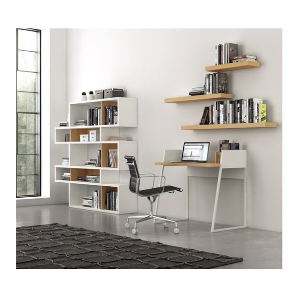 Bílá knihovna s detaily v dekoru dubového dřeva TemaHome London-image-1