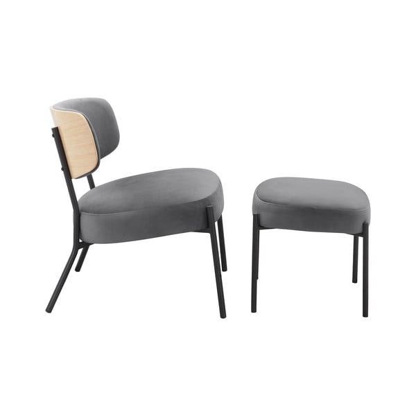 Šedé sametové křeslo s podnožkou Jerry – Støraa-image-1