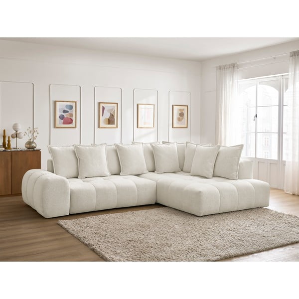 Bílá žinylková rozkládací/s úložným prostorem rohová pohovka (pravý roh/do L) Everest – Bobochic Paris-image-1