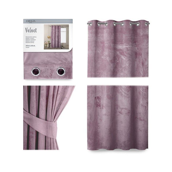 Růžový závěs se sametovým povrchem AmeliaHome Velvet, 140 x 245 cm-image-2