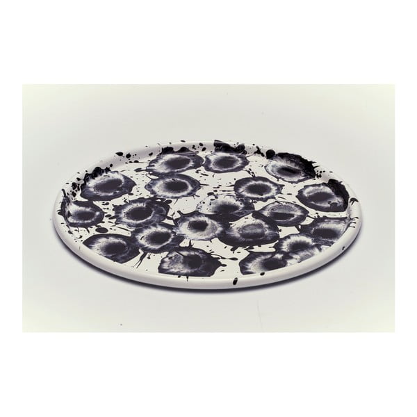 Černobílý smaltovaný talíř Kapka Floral Madness, Ø 28 cm