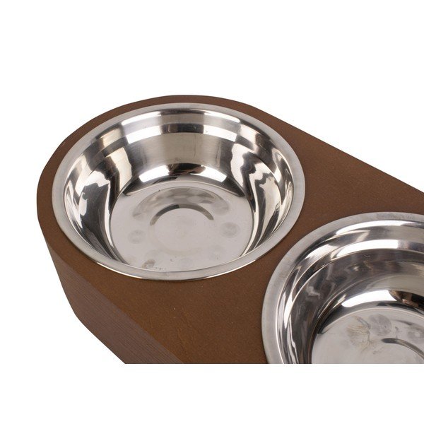 Sada 2 kovových misek v tmavém dřevěném podstavci PT LIVING Pet, šířka 18 cm-image-3