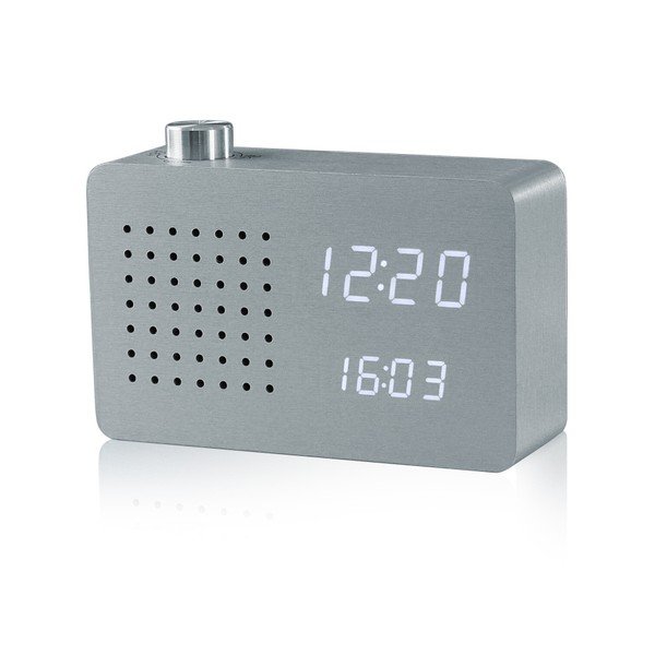 Šedý budík s bílým LED displejem a rádiem Gingko Radio Click Clock-image-1