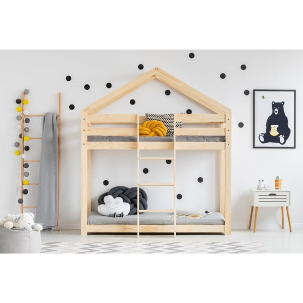 Domečková patrová dětská postel z borovicového dřeva 90x200 cm v přírodní barvě Mila DMP – Adeko