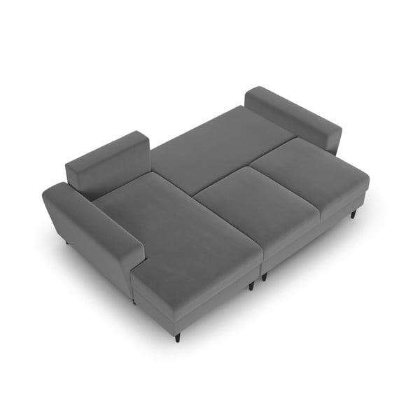 Světle šedá sametová rozkládací/s úložným prostorem rohová pohovka (levý roh/s lenoškou) Kyoto – Cosmopolitan Design-image-2