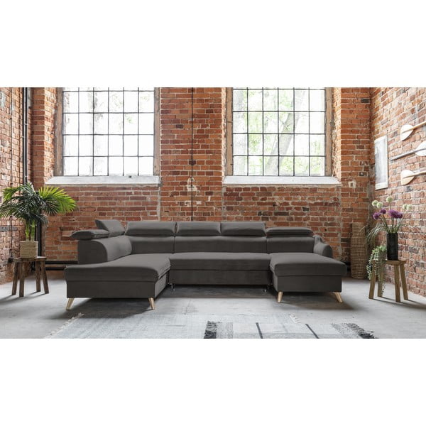 Tmavě šedá sametová rozkládací rohová pohovka do "U" (levý roh) Sweet Harmony – Miuform-image-1