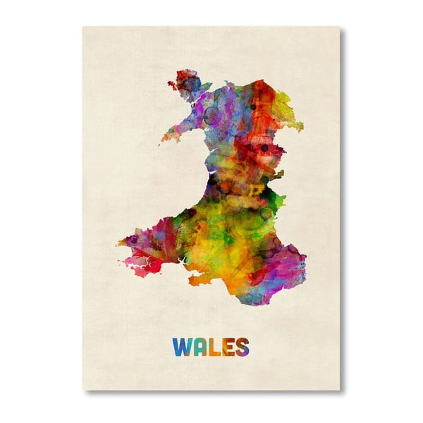 Plakát s pestrobarevnou mapou Walesu Americanflat Art, 60 x 42 cm