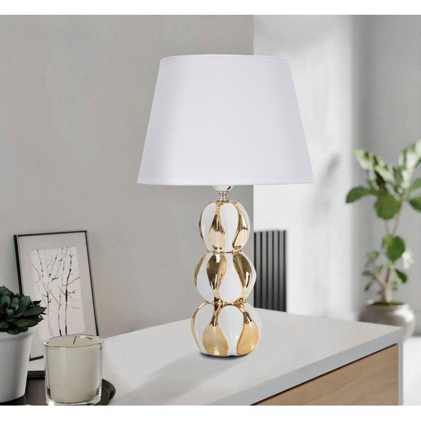 Bílá/ve zlaté barvě keramická stolní lampa s textilním stínidlem (výška 46 cm) Glam Balls – Mauro Ferretti-image-1