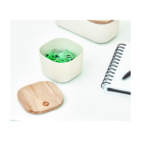 Bílý úložný box s víkem ze dřeva paulownia iDesign Eco, 9 x 9 cm-image-4