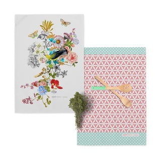 Sada 2 bavlněných kuchyňských utěrek Happy Friday Basic Floral Branch, 70 x 50 cm