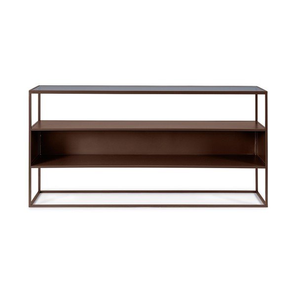 Tmavě hnědý konzolový stolek se skleněnou deskou 30x140 cm Godric – Bizzotto-image-3