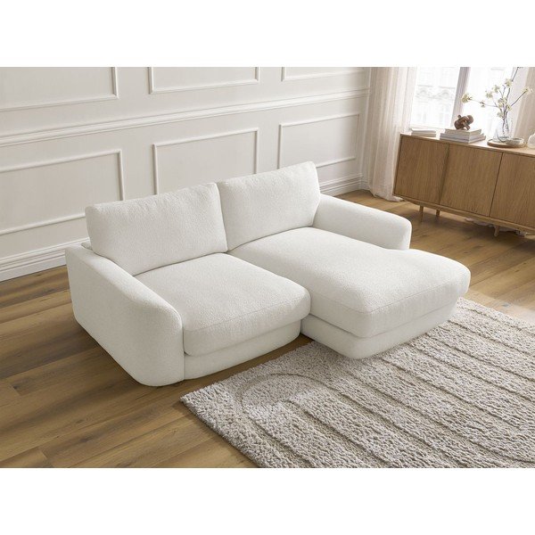 Bílá rohová pohovka z textilie bouclé (pravý roh/s lenoškou) Leonore – Bobochic Paris-image-4