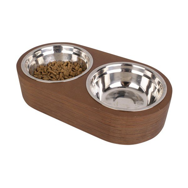 Sada 2 kovových misek v tmavém dřevěném podstavci PT LIVING Pet, šířka 18 cm-image-4