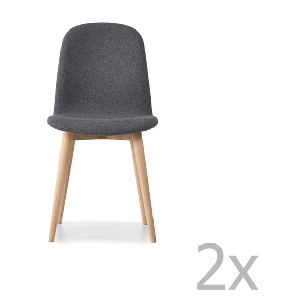 Sada 2 tmavě šedých jídelních židlí s nohami z masivního dubového dřeva WOOD AND VISION Basic
