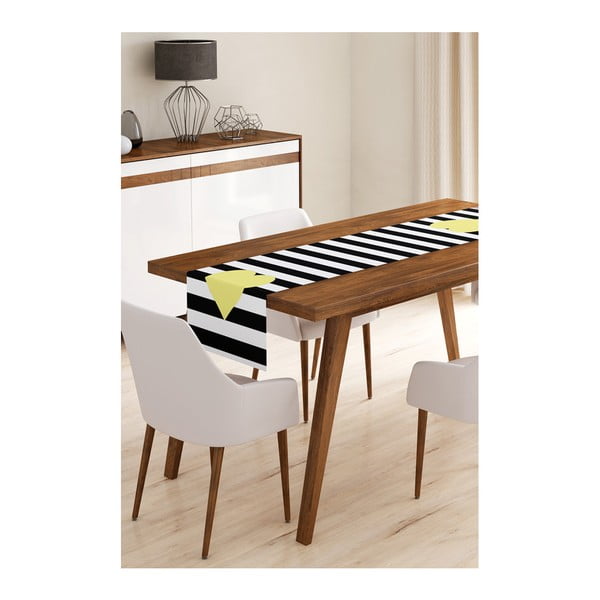 Běhoun na stůl z mikrovlákna Minimalist Cushion Covers Stripes with Yellow Heart, 45 x 140 cm