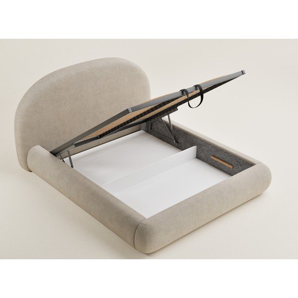 Béžová čalouněná dvoulůžková postel s úložným prostorem s roštem 160x200 cm Maumere – Maison de Rêve-image-3