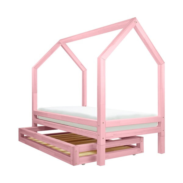 Set růžové zásuvky a 4 přídavných nohou k posteli Benlemi Funny, 80 x 160 cm