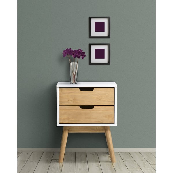 Bílo-hnědý noční stolek z masivního borovicového dřeva Marckeric Baku-image-1