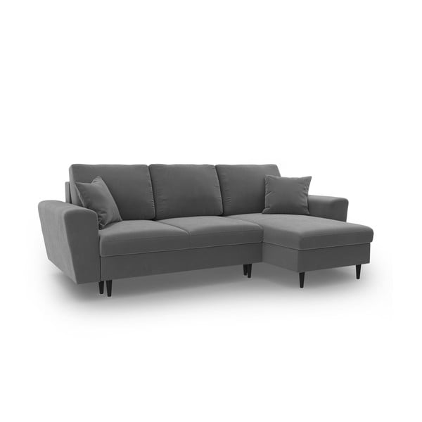 Světle šedá sametová rozkládací/s úložným prostorem rohová pohovka Kyoto – Cosmopolitan Design-image-1