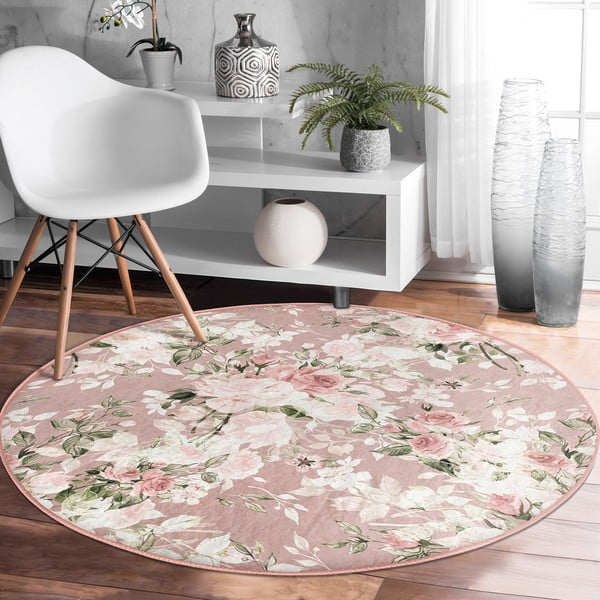 Světle růžový pratelný kulatý koberec vhodný pro robotické vysavače ø 80 cm Comfort – Mila Home-image-4
