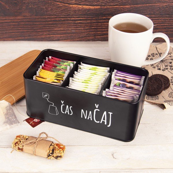 Kovová krabička na čaj v černo-přírodní barvě – Orion-image-1