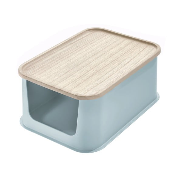 Šedý úložný box s víkem ze dřeva paulownia iDesign Eco Open, 21,3 x 30,2 cm