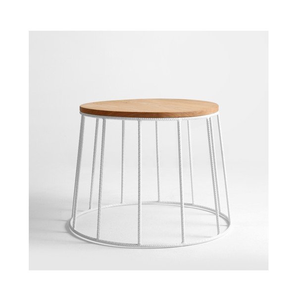 Konferenční stolek s bílou konstrukcí a deskou v dekoru dubového dřeva Custom Form Memo, ⌀ 50 cm-image-1