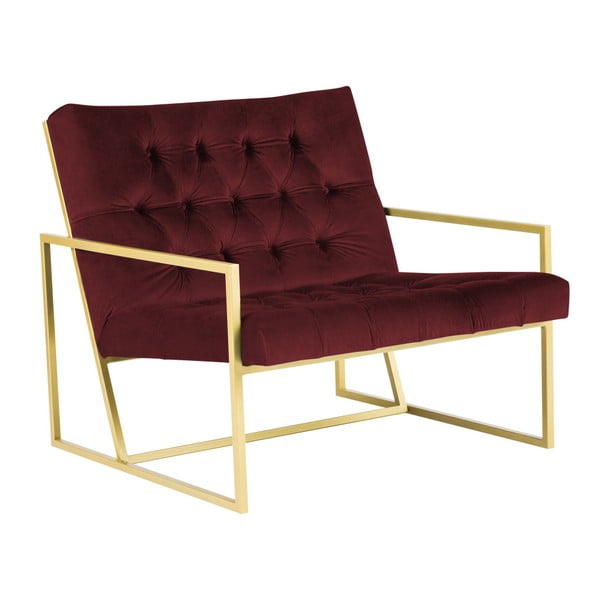 Vínově červené křeslo s konstrukcí ve zlaté barvě Mazzini Sofas Bono