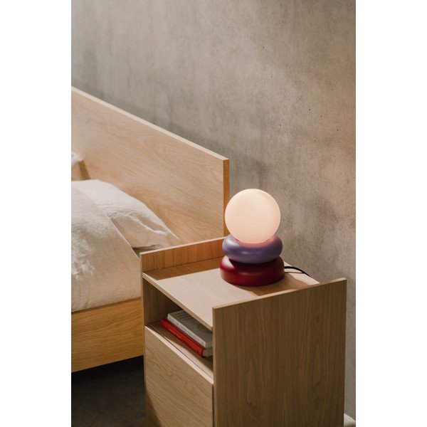 Červená/fialová stolní lampa z masivního dřeva se skleněným stínidlem (výška 24 cm) Otem – noo.ma-image-1