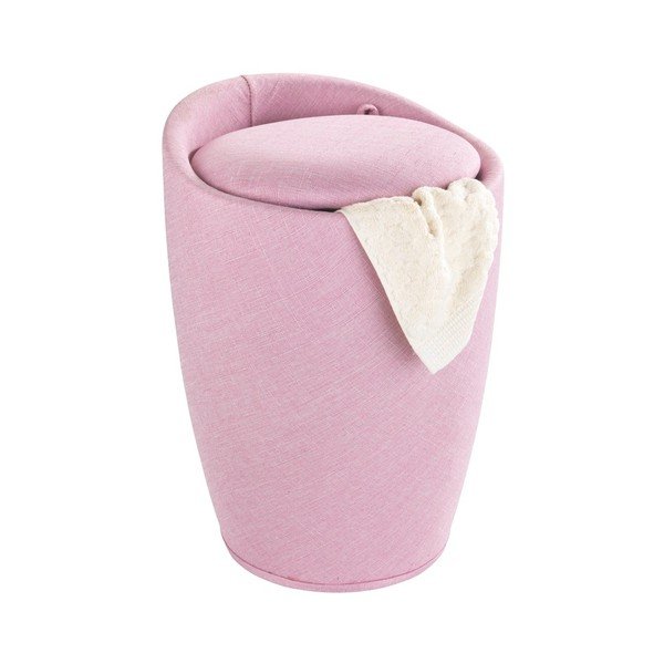 Růžový koš na prádlo a taburetka v jednom Wenko Linen Look, 20 l-image-3