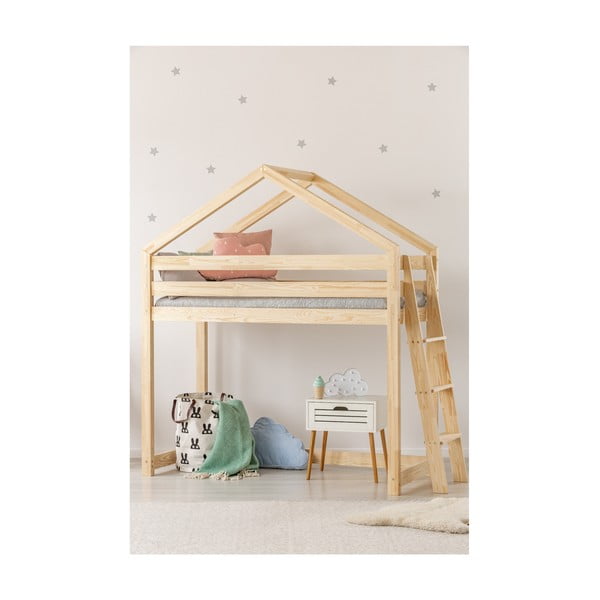 Domečková vyvýšená dětská postel z borovicového dřeva 80x200 cm v přírodní barvě Mila DMPBA – Adeko