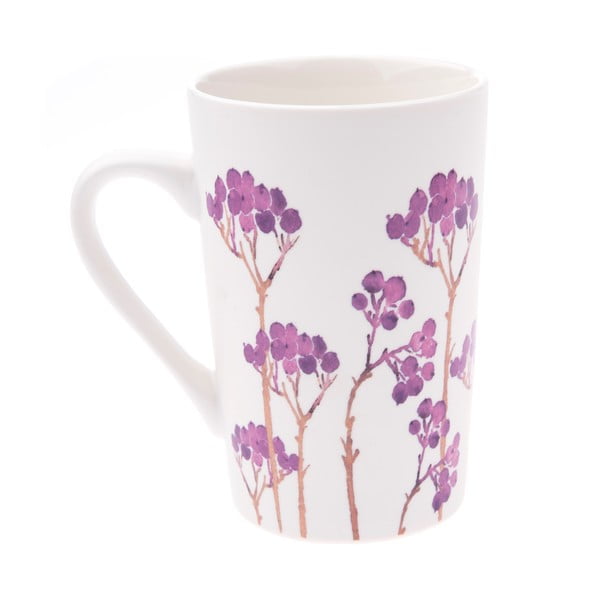 Bílý porcelánový hrneček s fialovým květinovým motivem Dakls, 0,4 l