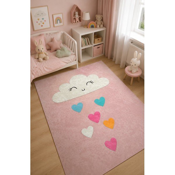 Růžový pratelný dětský koberec 140x190 cm Clouds – Mila Home-image-1