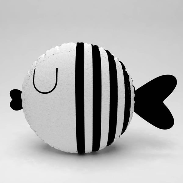 Bílý polštářek s černnými pruhy Fishie, ⌀ 32 cm