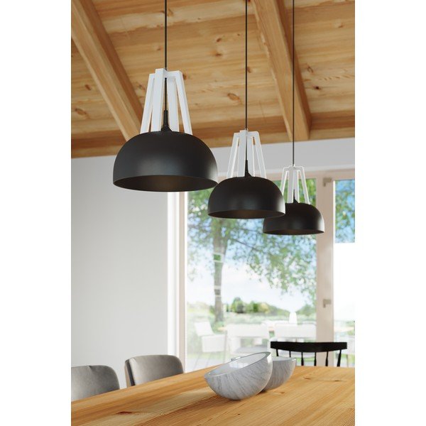 Černé závěsné svítidlo s dřevěným/kovovým stínidlem ø 30 cm Olla - Sollux-image-3