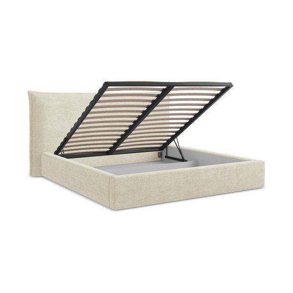 Béžová čalouněná dvoulůžková postel s úložným prostorem s roštem 180x200 cm Esala – Makamii-image-3