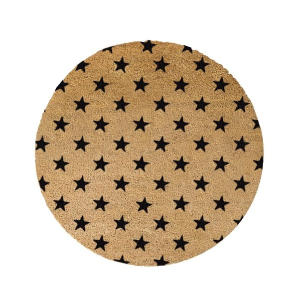 Černá kulatá rohožka z přírodního kokosového vlákna Artsy Doormats Stars, ⌀ 70 cm