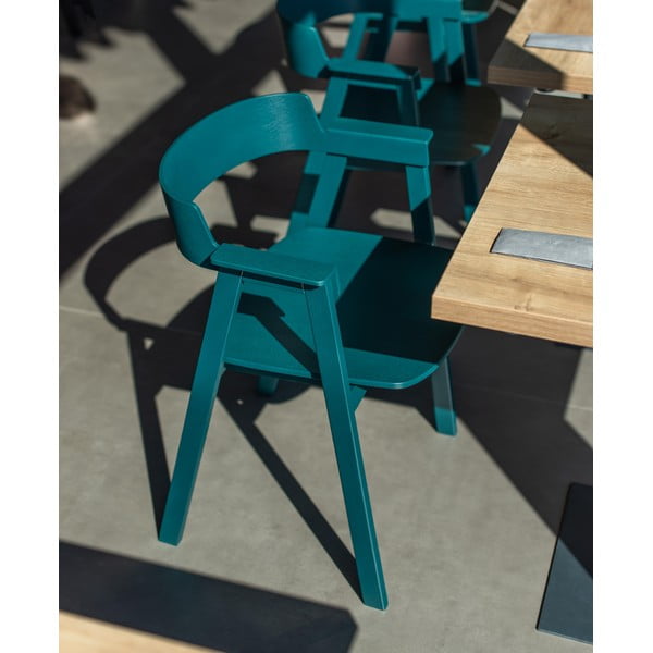 Jídelní židle s područkami z dubového dřeva v petrolejové barvě Flip – Gazzda-image-1