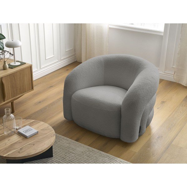 Šedé otočné křeslo z textilie bouclé Elina – Bobochic Paris-image-1