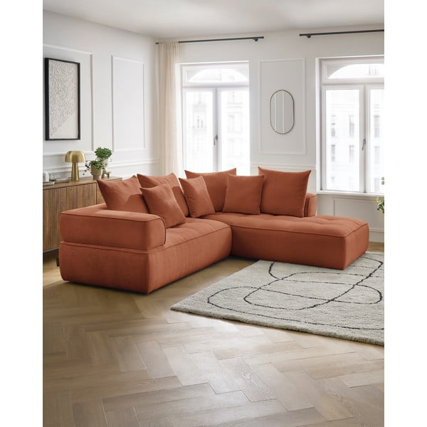 Žinylková rohová pohovka v terakotové barvě (pravý roh/do L) Whesley – Bobochic Paris-image-1